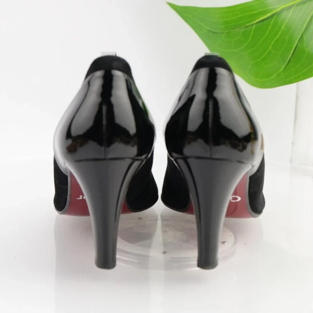 Gabor Womens Vision Pumps Size 8 Black Suede Patent Mid Heel Comfy Dress Shoes